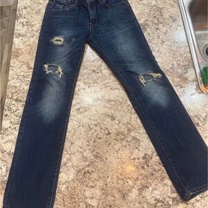 7 For All Mankind Slimmy Boys Jeans Distressed Dark Wash Size 14.